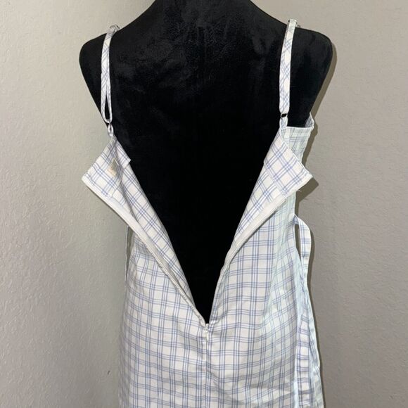 John Galt Mini Fit & Flare Dress Women's White Blue Plaid Straps Belted Back Zip - Picture 4 of 8